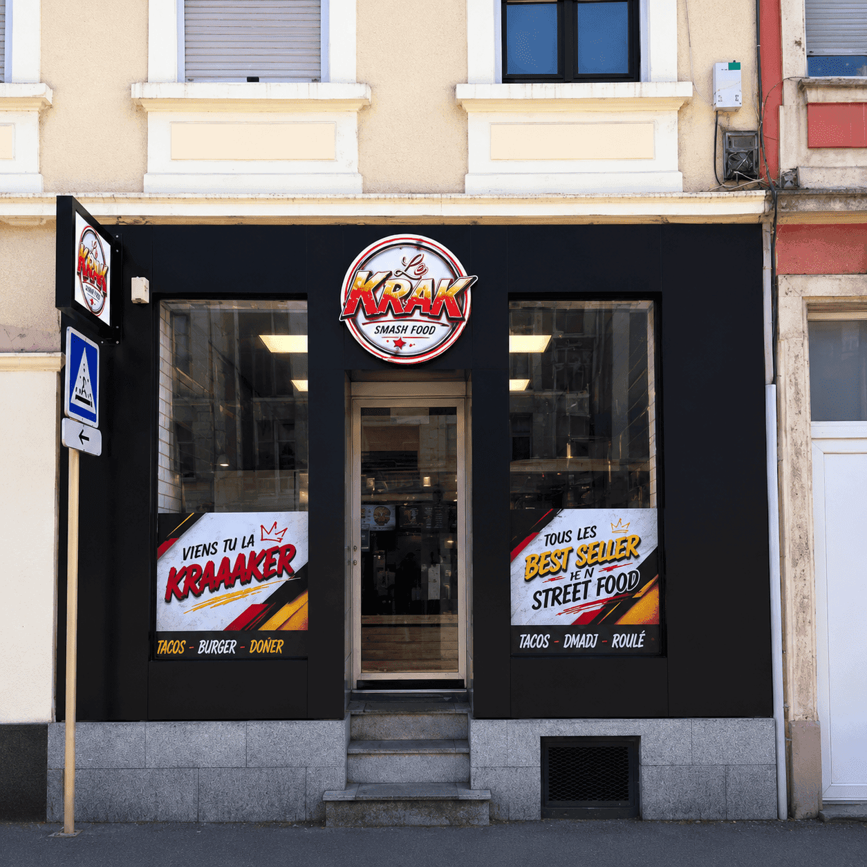 Devanture du snack Le Krak au 79 Avenue de Colmar à Mulhouse